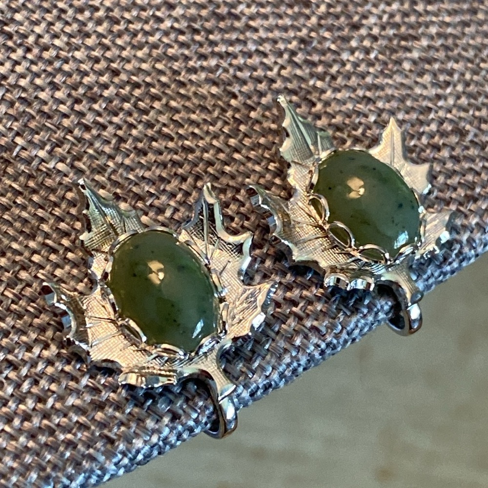 Vintage Genuine Jade Clip Earrings